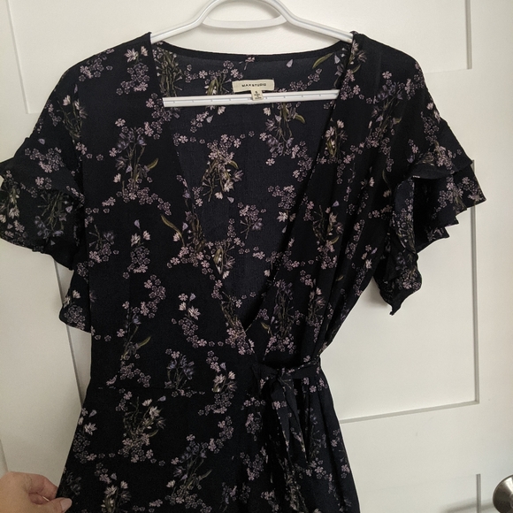 MAX STUDIO Ruffle Crepe High/Low Wrap Midi Dress - Picture 4 of 10